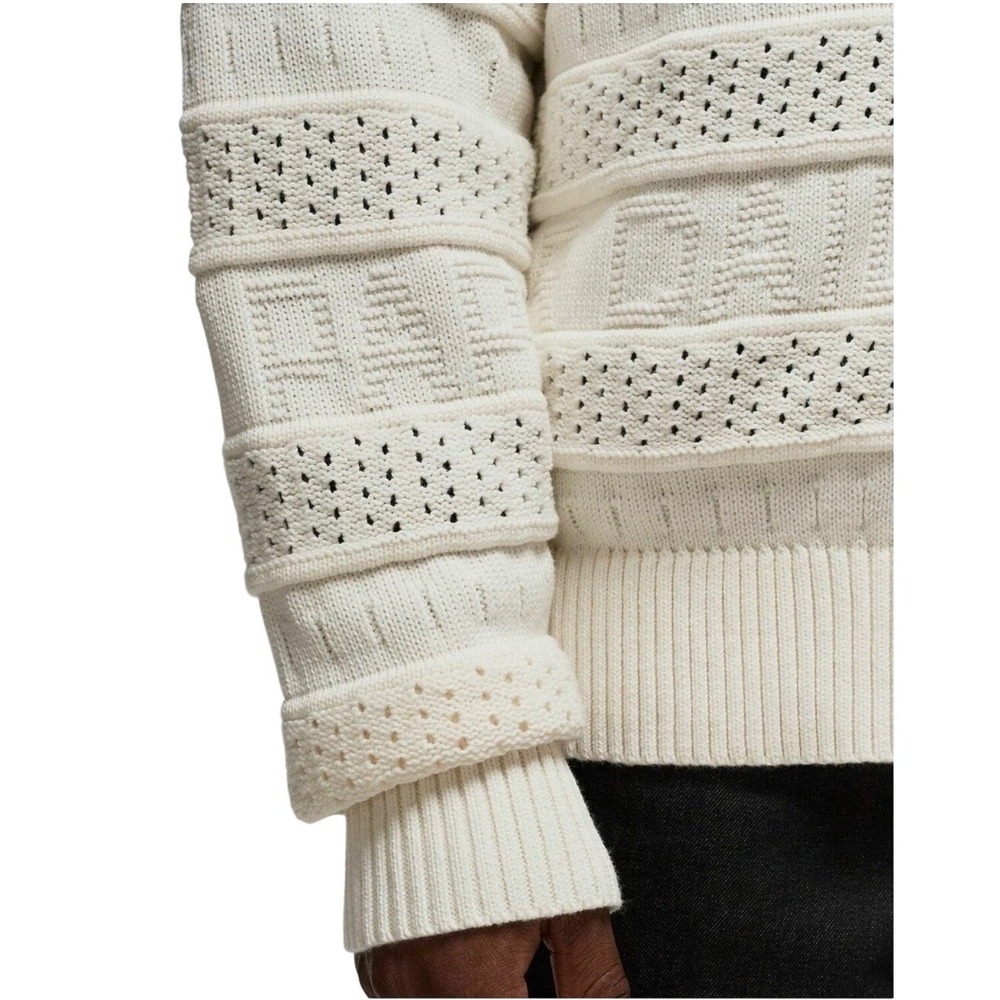 $196 Daily Paper Rajih Cotton All Over Logo Pointelle Knit Cardigan Mens L White - Picture 4 of 13